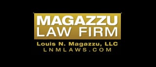 Magazzu Law Firm logo featuring white and gold design with Louis N. Magazzu, LLC and website lnmlaws.com